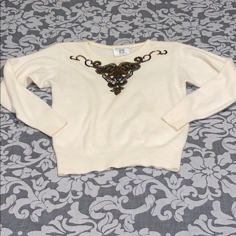 Anne Klein Knitwear Angora Wool Sweater Beaded